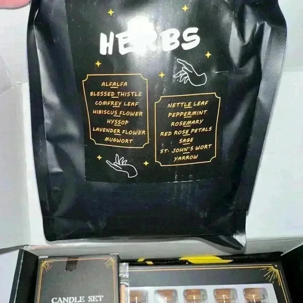 Witchcraft Kit Supplies Set Black Gold Open Box! Halloween Wicca